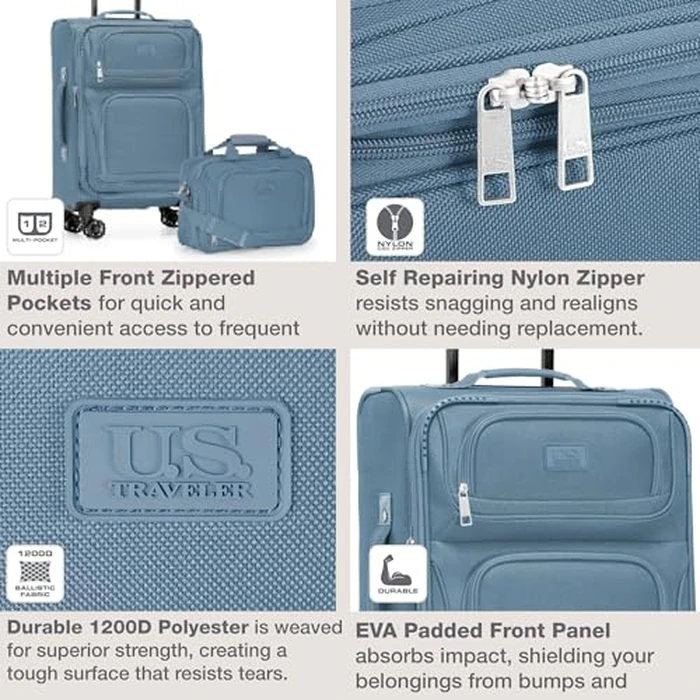 U.S. Traveler Rio Lightweight Softside Rolling Carry-on Suitcase, Light Blue, 4-Wheel Set, U.s. Traveler Rio Lightweight Softside Rolling Carry-on Suitcase by U.S. Traveler - Image 6