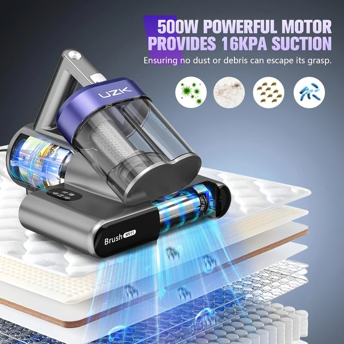 UZK MV11-02 Mattress Vacuum Bed Vacuum with UV-C Light - Black by UZK - Image 3