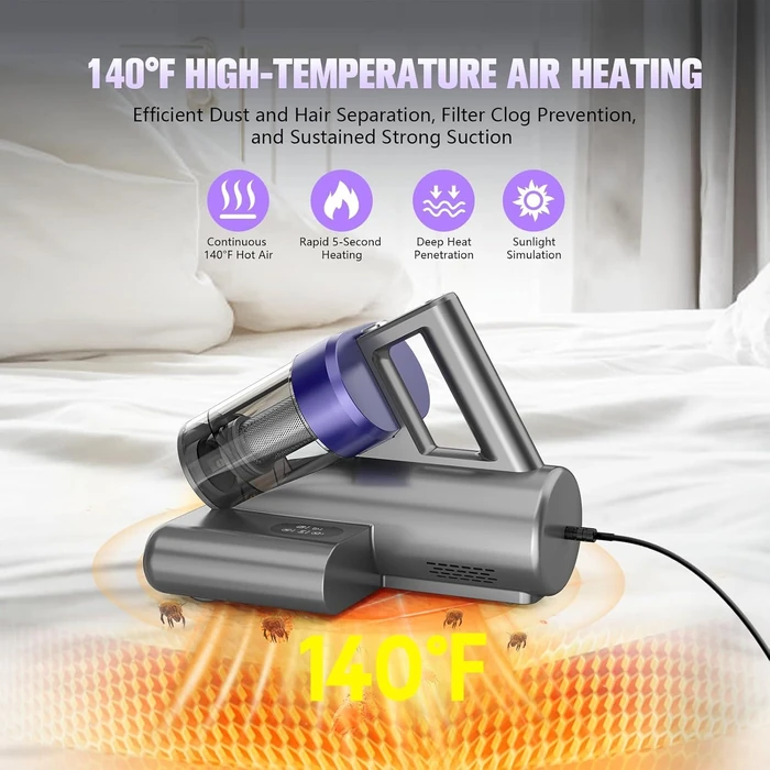 UZK MV11-02 Mattress Vacuum Bed Vacuum with UV-C Light - Black by UZK - Image 4