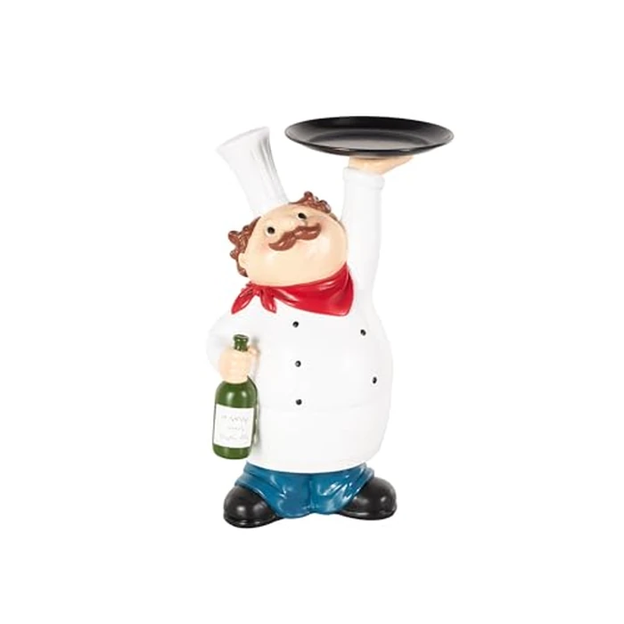 Deco 79 Polystone Chef Decorative Sculpture Kitchen Decorative Figurine Home Decor Statue with Black Tray and Green Bottle, Accent Figurine 9" x 6" x 13", White by Deco 79 - Image 1