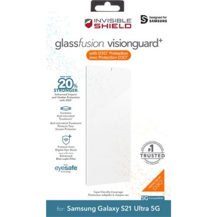Zagg Invisible Shield GlassFusion Visionguard+ Screen Protector for Galaxy S21 Ultra - Clear by Zagg - Refurbished - Brand New condition - US$13.43