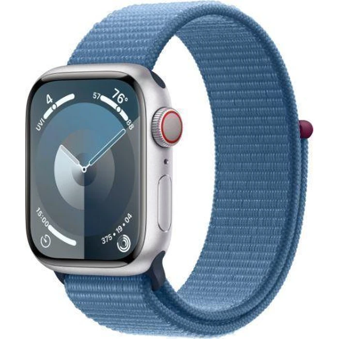 Apple Watch Series 9 (Cellular + GPS) - 64GB - 41mm - Silver Aluminum Case with Winter Blue Textile Sport Loop - Small/Medium Size by Apple - Image 2