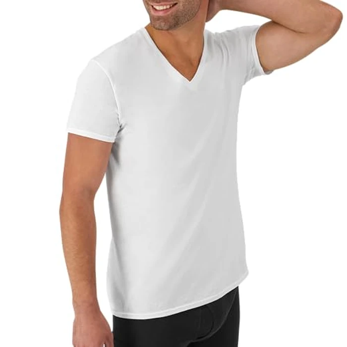 Hanes Mens Cotton, Moisture-wicking V-neck Tee Undershirts, Multiple Packs And Colors, White - 6 Pack, X-Large US by Hanes - Image 2