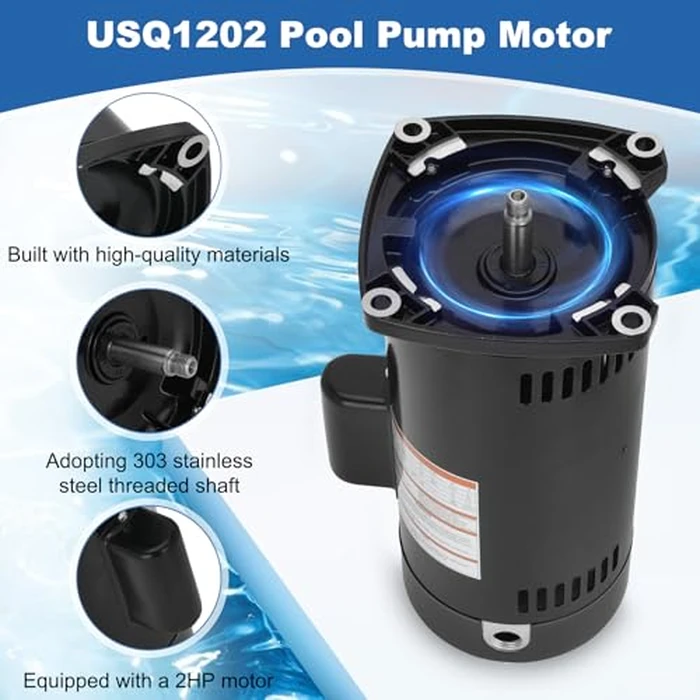 USQ1202 Pool Pump Motor, 2HP Square Flange Motor, 3450 RPM, 48Y Frame, Fit for A.O. Smith/Century Pool and Spa Pump Motor by Treasea - Image 3