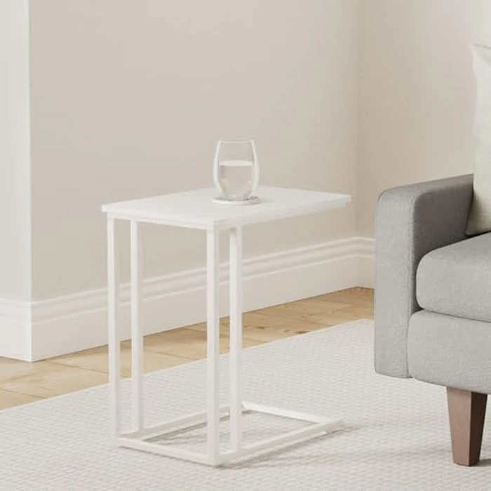 VASAGLE End Table, C Shaped TV Tray with Metal Frame Rolling Casters for Coffee Laptop Mobile Tablet, Industrial Side Table for Living Room Bedroom, 19.7 x 13.8 x 23.6 Inches, Cream White ULNT050W77 by VASAGLE - Image 2