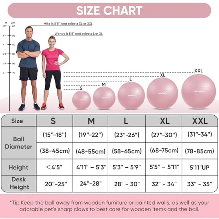 APEXUP Yoga Ball Exercise Ball Anti Slip Heavy Duty for Fitness, Balance & Core Workout, Balance Training, Pregnancy & Physical Therapy, 5 Sizes (M (19"~22) 55cm, Pink) by APEXUP - Image 3