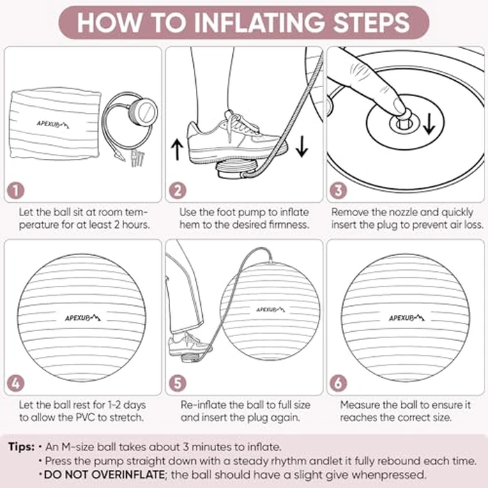 APEXUP Yoga Ball Exercise Ball Anti Slip Heavy Duty for Fitness, Balance & Core Workout, Balance Training, Pregnancy & Physical Therapy, 5 Sizes (M (19"~22) 55cm, Pink) by APEXUP - Image 8