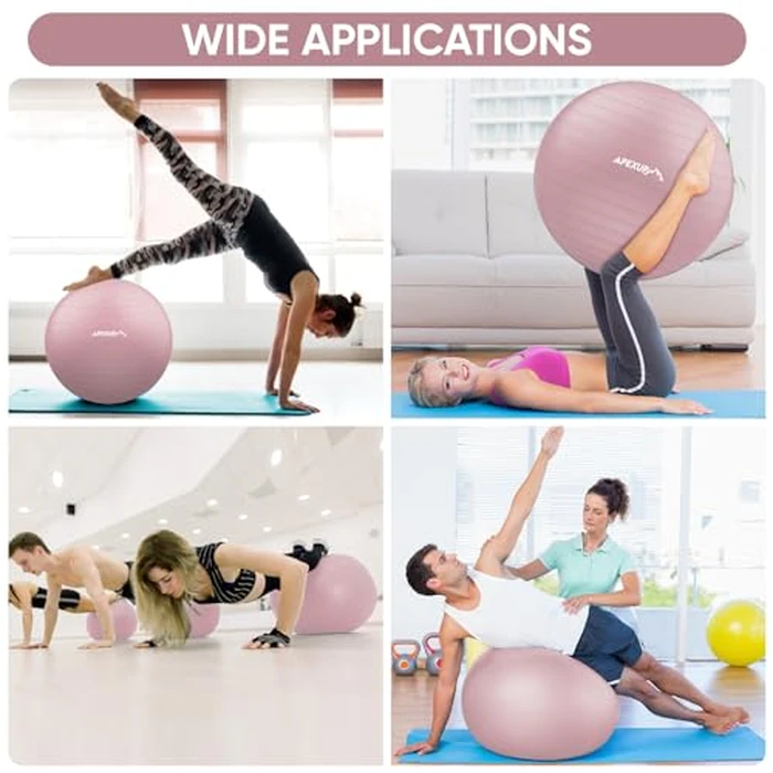 APEXUP Yoga Ball Exercise Ball Anti Slip Heavy Duty for Fitness, Balance & Core Workout, Balance Training, Pregnancy & Physical Therapy, 5 Sizes (M (19"~22) 55cm, Pink) by APEXUP - Image 9