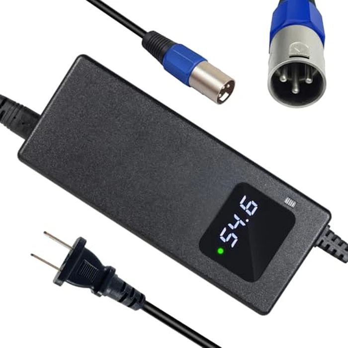 YZPOWER 54.6V 2A Power Charger Adapter for 48V 13s Lithium Battery Pack Compatible with 3 Pin XLR Connector,48 Volt Battery Charger with Display and Built-in Fan by YZPOWER - Used - Acceptable condition - CA$16.85