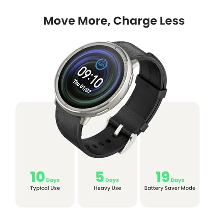 Amazfit Active 2 Smart Watch 44mm, 10 Day Battery, Fitness Tracker, Sleep Monitor, GPS Maps, 160+ Sport Modes, Water Resistant, for Android & Apple iPhone, Sapphire Glass, Black Leather Strap by Amazfit - Image 3