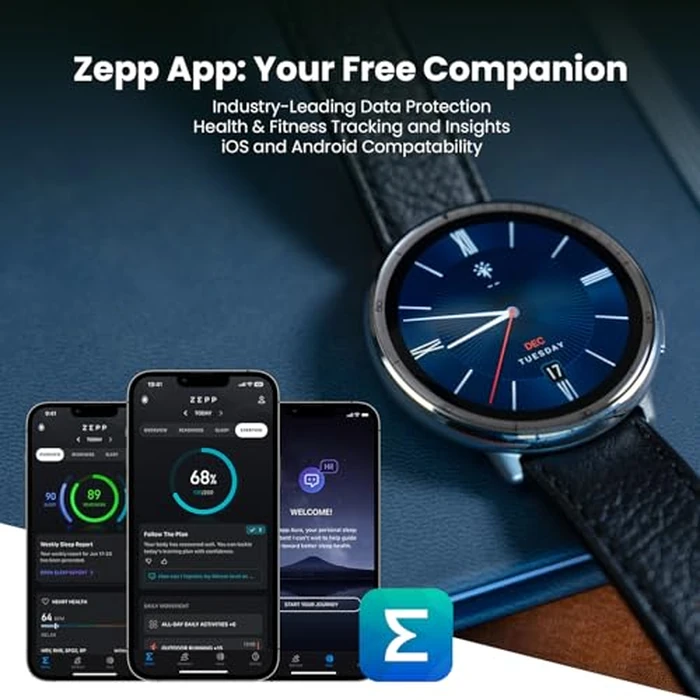 Amazfit Active 2 Smart Watch 44mm, 10 Day Battery, Fitness Tracker, Sleep Monitor, GPS Maps, 160+ Sport Modes, Water Resistant, for Android & Apple iPhone, Sapphire Glass, Black Leather Strap by Amazfit - Image 8