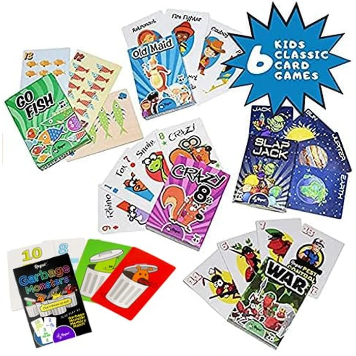 Regal Games Card Games for Kids - Go Fish, Crazy 8's, Old Maid, Slap Jack, Garbage Monster, War - Simple & Fun Classic Family Table Games - Games May Vary (6 Set) by Regal Games - Image 2