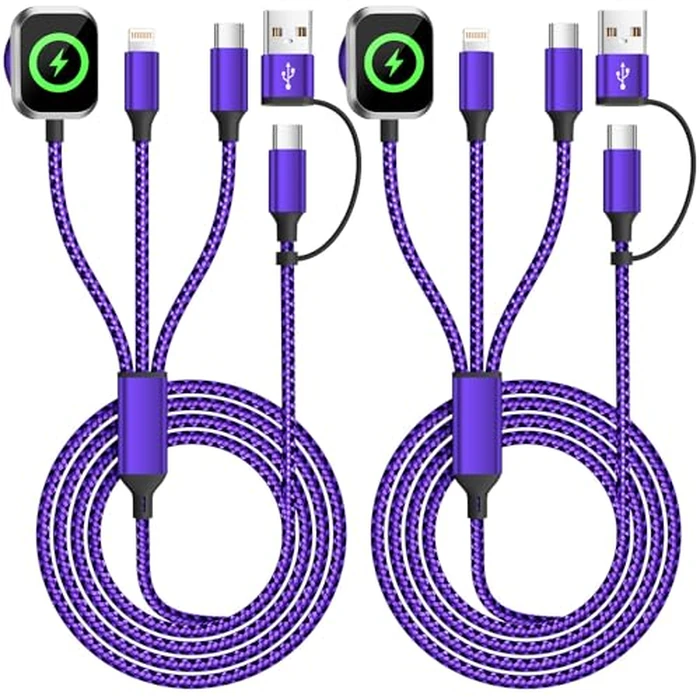 Travel Essentials 3in2 Multi Charging Cable for iPhone Watch Charger,USB A/C to Type C/IP/iWatch Charger,Travel Chargers for Multiple Devices Compatible with iWatch Series&iPhone 16-12（2PACK,5FT） by Firsting - Image 1