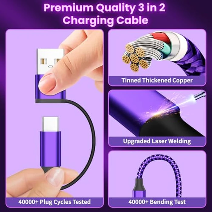 Travel Essentials 3in2 Multi Charging Cable for iPhone Watch Charger,USB A/C to Type C/IP/iWatch Charger,Travel Chargers for Multiple Devices Compatible with iWatch Series&iPhone 16-12（2PACK,5FT） by Firsting - Image 5