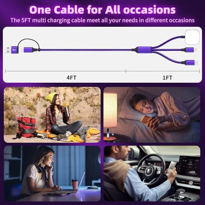 Travel Essentials 3in2 Multi Charging Cable for iPhone Watch Charger,USB A/C to Type C/IP/iWatch Charger,Travel Chargers for Multiple Devices Compatible with iWatch Series&iPhone 16-12（2PACK,5FT） by Firsting - Image 7