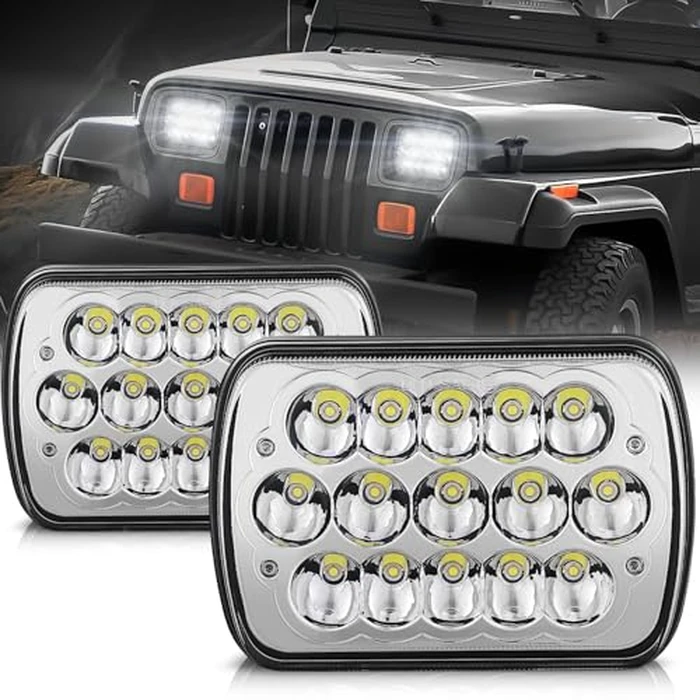 Auto Dynasty H6054 LED Headlight assembly 7x6 5x7 Headlamp Hi/Low Sealed Beam Compatible with Chevy Express Blazer Van GMC S10 C/K Ford E/F Jeep Wrangler YJ XJ CherokeeTruck Van, 5000K Output, Chrome by Auto Dynasty - Used - Like New condition - US$28.11