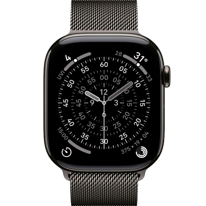 Apple Watch Series 11 (Cellular + GPS) - 64GB - 46mm - Slate Titanium Case with Slate Stainless Steel Milanese Loop Band - M/L Size by Apple - Refurbished - Good condition - US$595.94