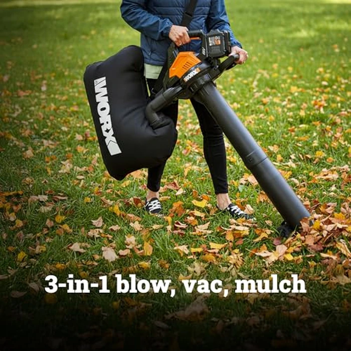 WORX Cordless Leaf Blower, 3 in 1 Blowers for Lawn Care with Leaf Vacuum & Leaf Mulcher, Electric Blower with Brushless Motor & 2 Speed Control, 2 x 4.0 Ah Batteries & Charger Included, WG583 by WORX - Image 2