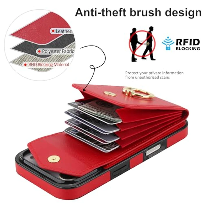 Asuwish Phone Case for iPhone 17 Pro Max 6.9 inch Wallet Cover with Tempered Glass Screen Protector and RFID Blocking Ring Card Holder Leather Cell i Phone17 17Pro i17 ProMax 17ProMax Women Men Red by Asuwish - Image 5