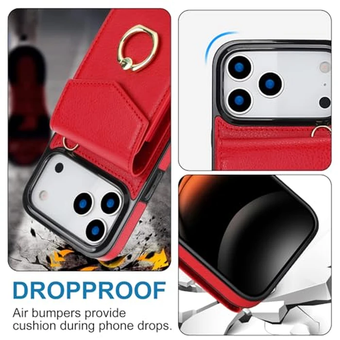 Asuwish Phone Case for iPhone 17 Pro Max 6.9 inch Wallet Cover with Tempered Glass Screen Protector and RFID Blocking Ring Card Holder Leather Cell i Phone17 17Pro i17 ProMax 17ProMax Women Men Red by Asuwish - Image 8