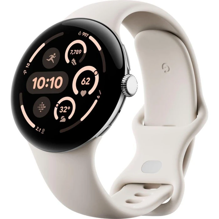 Google Pixel Watch 3 (Bluetooth + LTE) - 32GB - 45mm - Polished Silver 100% Recycled Aluminum Case with Porcelain Fluoroelastomer Active Band by Google - Image 2