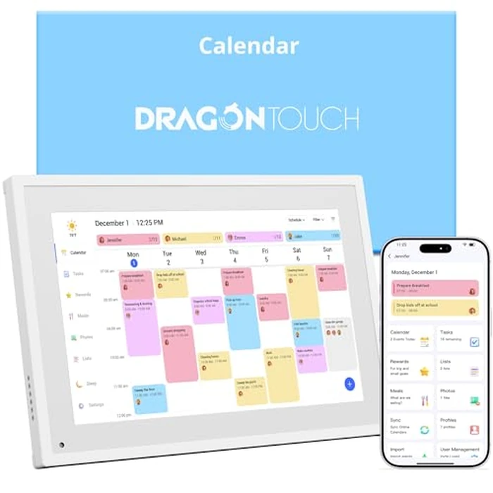 Dragon Touch 10.1 inch Digital Calendar Chore Chart - Interactive Touchscreen, Smart Family Planner, Hearth Display Desk Digital Calendar Best Gifts for Christmas, Wedding, Mom by Dragon Touch - Used - Like New condition