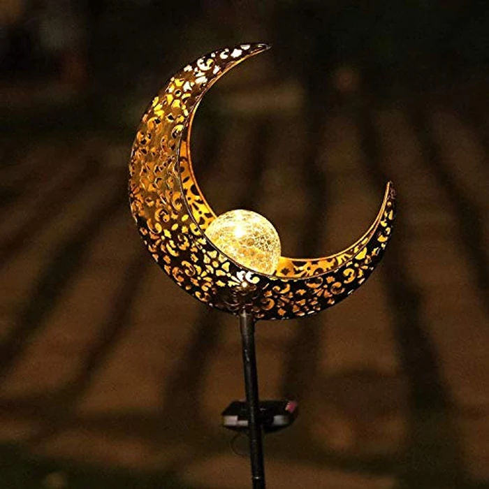 HDNICEZM Solar Garden Light Outdoor Decorative, Moon Decor Crackle Glass Globe Garden Stake Metal Lights，Waterproof Warm White LED for Pathway, Lawn, Patio, Yard Ornaments for Outside by HDNICEZM - Image 3