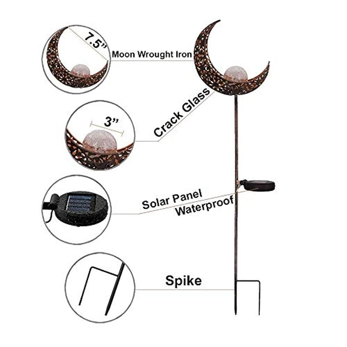 HDNICEZM Solar Garden Light Outdoor Decorative, Moon Decor Crackle Glass Globe Garden Stake Metal Lights，Waterproof Warm White LED for Pathway, Lawn, Patio, Yard Ornaments for Outside by HDNICEZM - Image 4