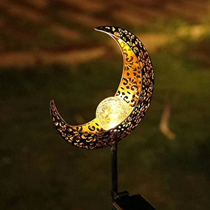 HDNICEZM Solar Garden Light Outdoor Decorative, Moon Decor Crackle Glass Globe Garden Stake Metal Lights，Waterproof Warm White LED for Pathway, Lawn, Patio, Yard Ornaments for Outside by HDNICEZM - Image 5