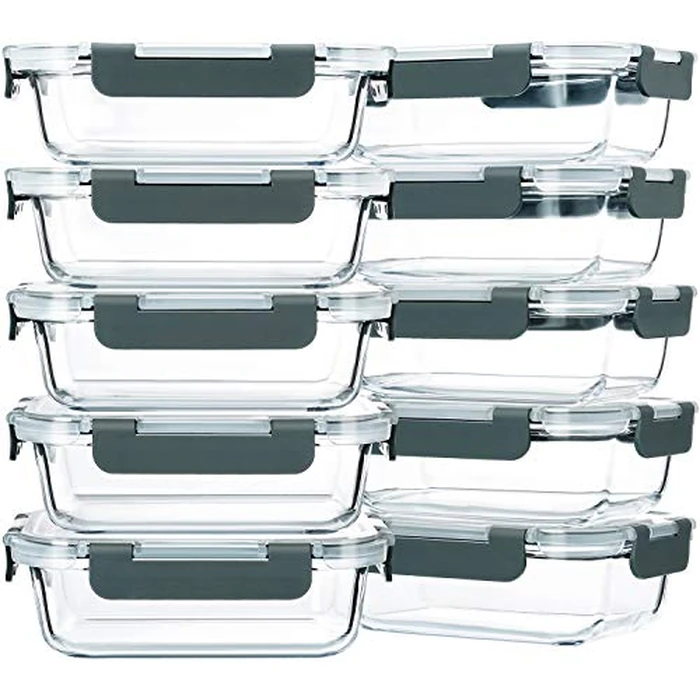 M MCIRCO 10-Pack,22 Oz Glass Meal Prep Containers,Glass Food Storage Containers with lids,Lunch Containers,Microwave, Oven, Freezer and Dishwasher (Gray) by M MCIRCO - Used - Acceptable condition