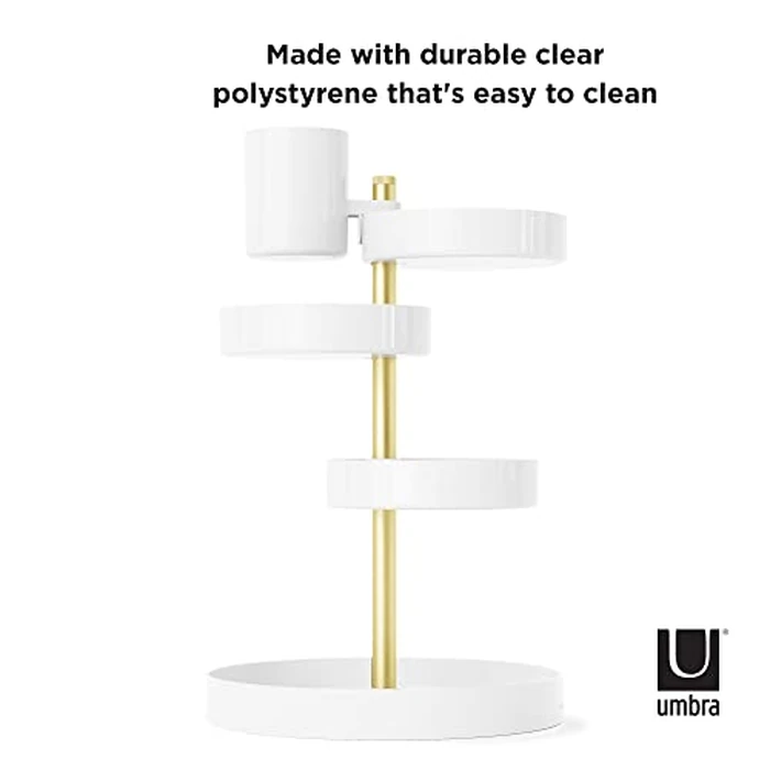 Umbra Pirouette Cosmetic Organizer, Large Capacity Makeup Storage with Adjustable Compartments, White/Brass by Umbra - Image 7