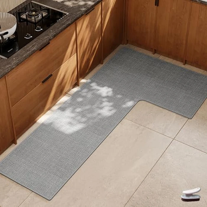 L Shaped Rug Corner Kitchen Rugs Non Slip Washable Mat, L-Shaped Rug Super Absorbent Corner Kitchen Mats Rubber Waterproof Corners Area Runner Kitchen Sink Floor Mat (Grey Left-L, 31.5″X47.2″X17.7″) by HPSTZNB - Image 1