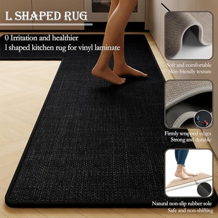 L Shaped Rug Corner Kitchen Rugs Non Slip Washable Mat, L-Shaped Rug Super Absorbent Corner Kitchen Mats Rubber Waterproof Corners Area Runner Kitchen Sink Floor Mat (Grey Left-L, 31.5″X47.2″X17.7″) by HPSTZNB - Image 5