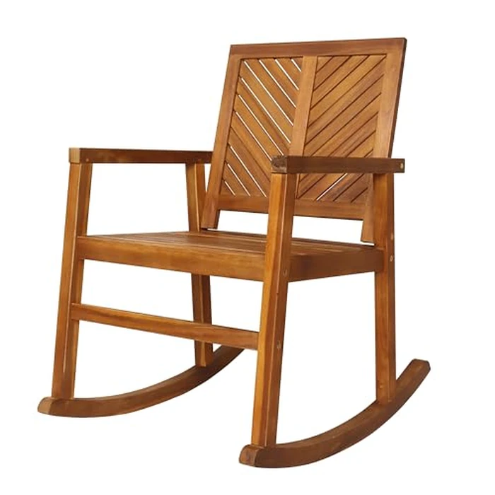 JONATHAN Y RCK100A Ned Modern Chevron-Back 300-Lbs Support Acacia Wood Patio Outdoor Rocking Chair for Garden, Lawn, Backyard, Pool, Deck, Beach, Firepit, Teak by JONATHAN Y - Used - Very Good condition