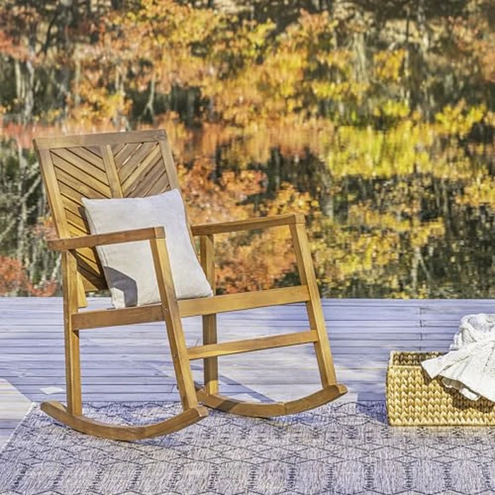 JONATHAN Y RCK100A Ned Modern Chevron-Back 300-Lbs Support Acacia Wood Patio Outdoor Rocking Chair for Garden, Lawn, Backyard, Pool, Deck, Beach, Firepit, Teak by JONATHAN Y - Image 3