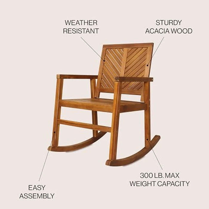 JONATHAN Y RCK100A Ned Modern Chevron-Back 300-Lbs Support Acacia Wood Patio Outdoor Rocking Chair for Garden, Lawn, Backyard, Pool, Deck, Beach, Firepit, Teak by JONATHAN Y - Image 4