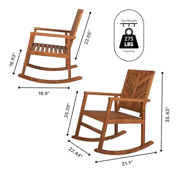 JONATHAN Y RCK100A Ned Modern Chevron-Back 300-Lbs Support Acacia Wood Patio Outdoor Rocking Chair for Garden, Lawn, Backyard, Pool, Deck, Beach, Firepit, Teak by JONATHAN Y - Image 6