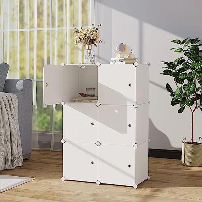 C&AHOME Cube Storage Organizer with Doors, 6-Cube Shelf, DIY Plastic Modular Bookshelf, Storage Shelves Ideal for Home Office,Milky USHS3006M-DOOR by C&AHOME - Image 3