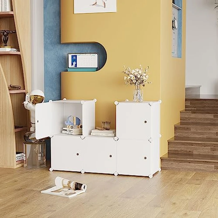 C&AHOME Cube Storage Organizer with Doors, 6-Cube Shelf, DIY Plastic Modular Bookshelf, Storage Shelves Ideal for Home Office,Milky USHS3006M-DOOR by C&AHOME - Image 5