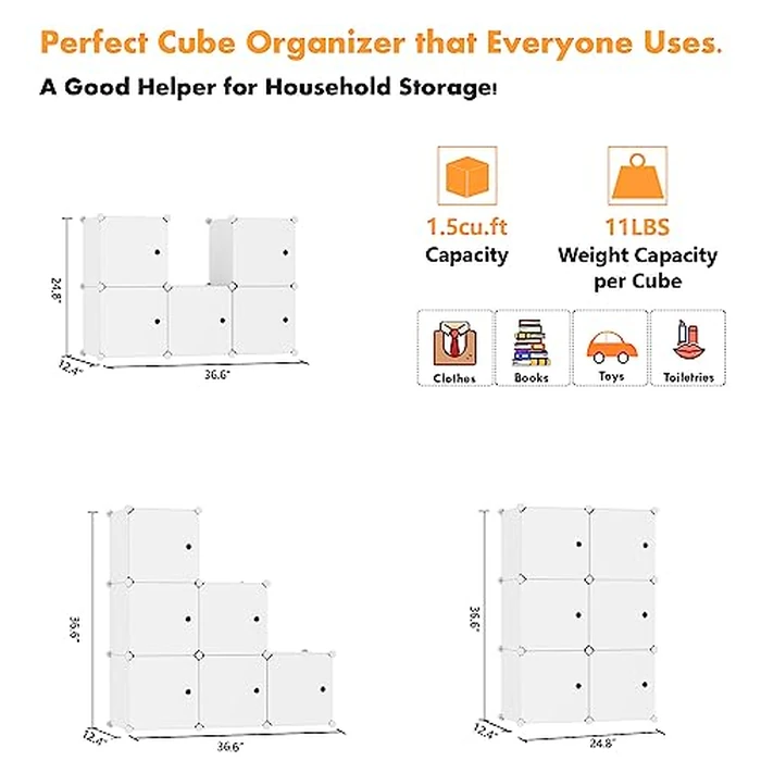 C&AHOME Cube Storage Organizer with Doors, 6-Cube Shelf, DIY Plastic Modular Bookshelf, Storage Shelves Ideal for Home Office,Milky USHS3006M-DOOR by C&AHOME - Image 6