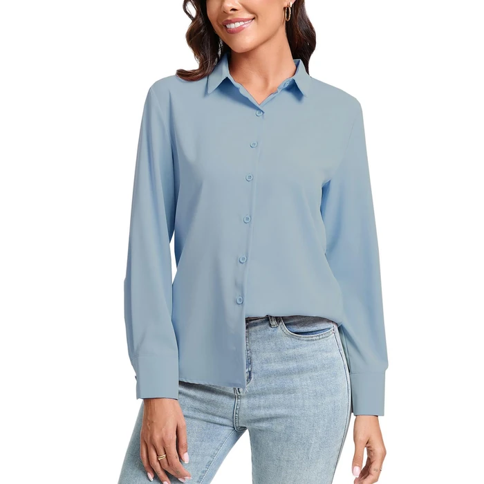 jonivey Womens Basic Smooth Trendy Fashion Button Down Shirts with Plus Size (Mist Blue,S) by jonivey - Used - Very Good condition