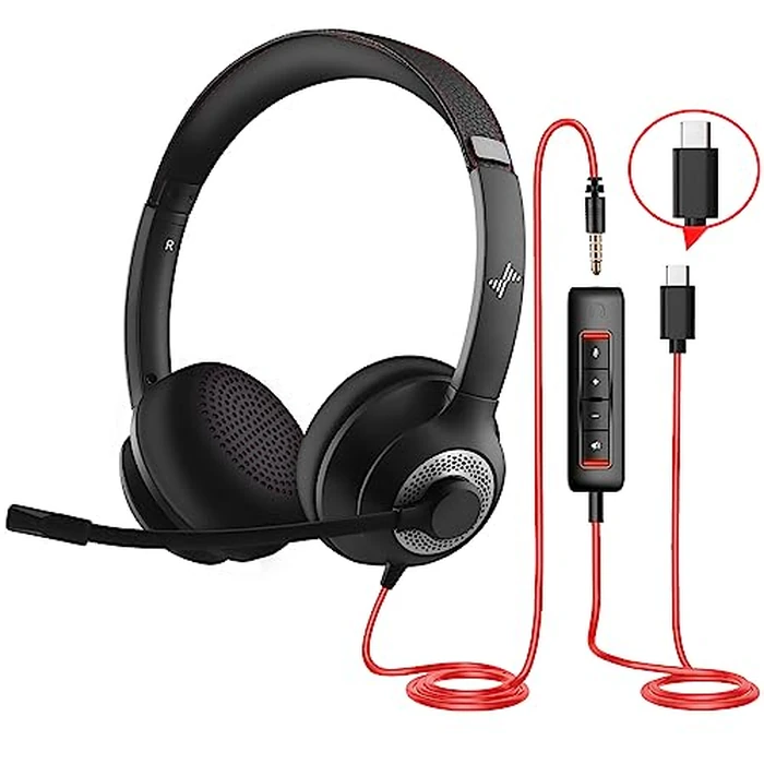 JIAMQISHI USB Headset with Microphone for PC, On-Ear Computer Laptop Headphones with Noise Cancelling Mic in-line Control for Home Office Online Class Zoom (Type C+3.5mm, Black) by JIAMQISHI - Used - Very Good condition