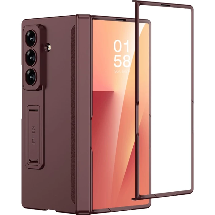 Miimall Slim for Samsung Galaxy Z Fold 7 Case with Screen Protector [Magnetic Hinge Protector] [Hidden Kickstand] Full Heavy Duty Rugged Shockproof Matte Cover Case for Samsung Z Fold 7 Wine Red by Miimall - Used - Very Good condition