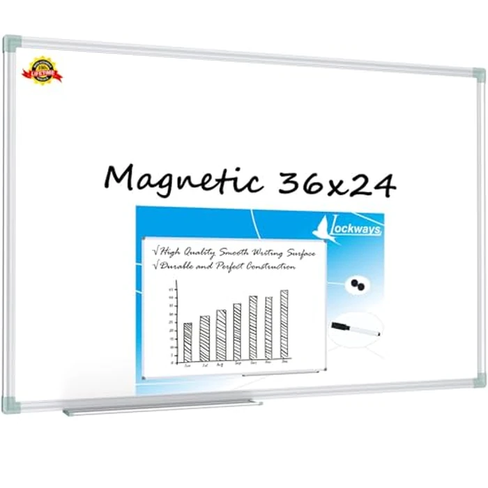 Lockways Magnetic Dry Erase Board, 36 x 24 Inch Magnetic Whiteboard White Board, 1 Dry Erase Markers, 2 Magnets for School, Home, Office by Lockways - Used - Acceptable condition