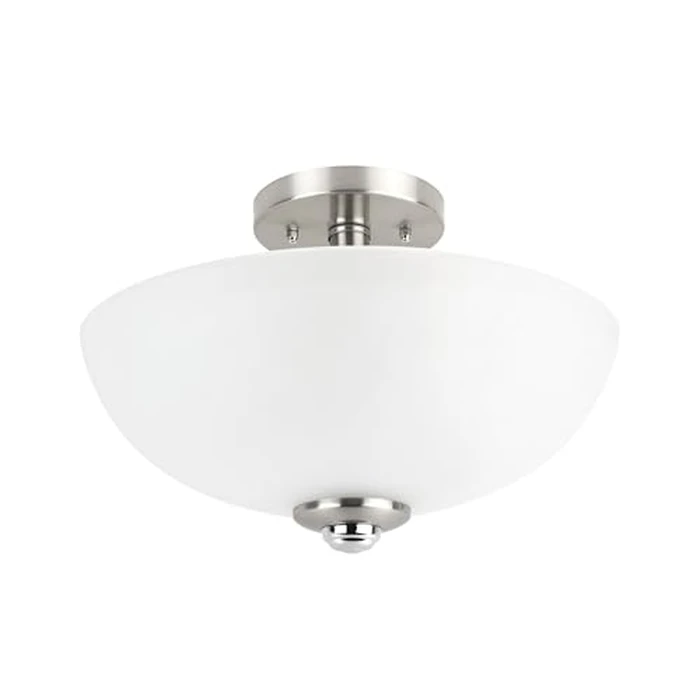 Globe Electric 63357 2-Light Semi-Flush Mount Ceiling Light, Brushed Nickel, Chrome Accents, Frosted Glass Shade, Lighting for Kitchen, Bathroom, Bedroom, or Dining Room, Home Decor by Globe Electric - Image 1