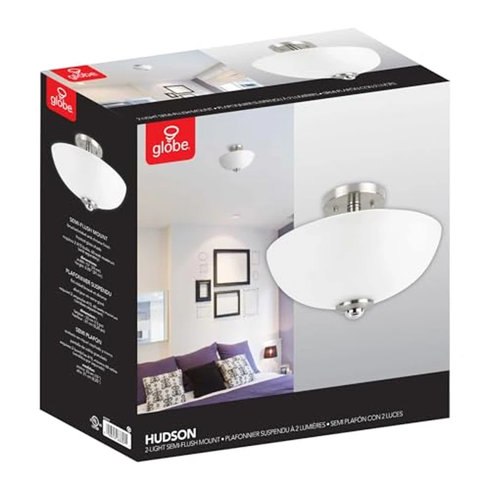 Globe Electric 63357 2-Light Semi-Flush Mount Ceiling Light, Brushed Nickel, Chrome Accents, Frosted Glass Shade, Lighting for Kitchen, Bathroom, Bedroom, or Dining Room, Home Decor by Globe Electric - Image 7