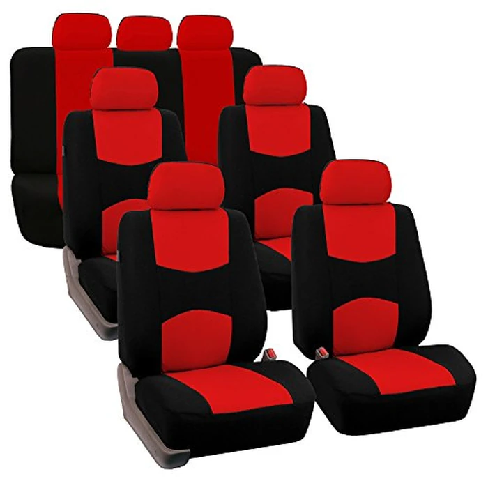 FH Group Flat Cloth Full Set Car Seat Covers Three Row 7 Seater - Universal Fit for Cars, Trucks & SUVs Red by FH Group - Image 1