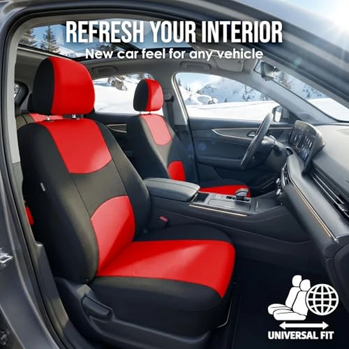 FH Group Flat Cloth Full Set Car Seat Covers Three Row 7 Seater - Universal Fit for Cars, Trucks & SUVs Red by FH Group - Image 4