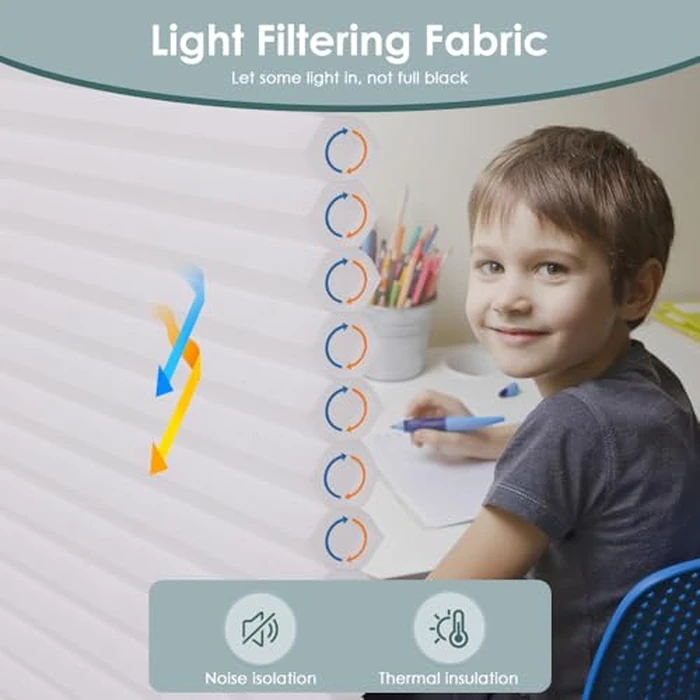 LUCKUP Custom Size Cordless Cellular Shades for Windows-Light Filtering Bottom Up Honeycomb Blinds Thermal UV Protection Energy Saving Pleated Window Shades, White, 36" Wx64 H（91Wx163H cm） by LUCKUP - Image 3