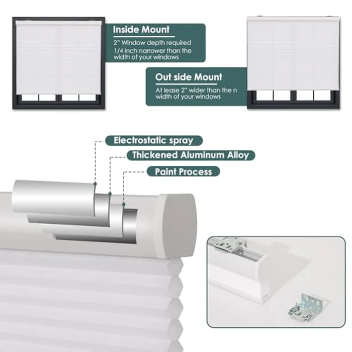 LUCKUP Custom Size Cordless Cellular Shades for Windows-Light Filtering Bottom Up Honeycomb Blinds Thermal UV Protection Energy Saving Pleated Window Shades, White, 36" Wx64 H（91Wx163H cm） by LUCKUP - Image 5